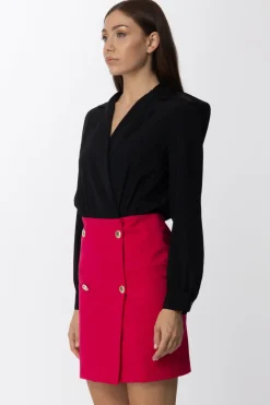 Simona Corsellini Mini Abito Bicolore con Bottoni LogatiNERO