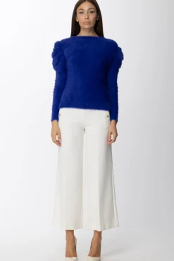 Simona Corsellini Pantaloni a Palazzo con Bottoni LateraliWHITE