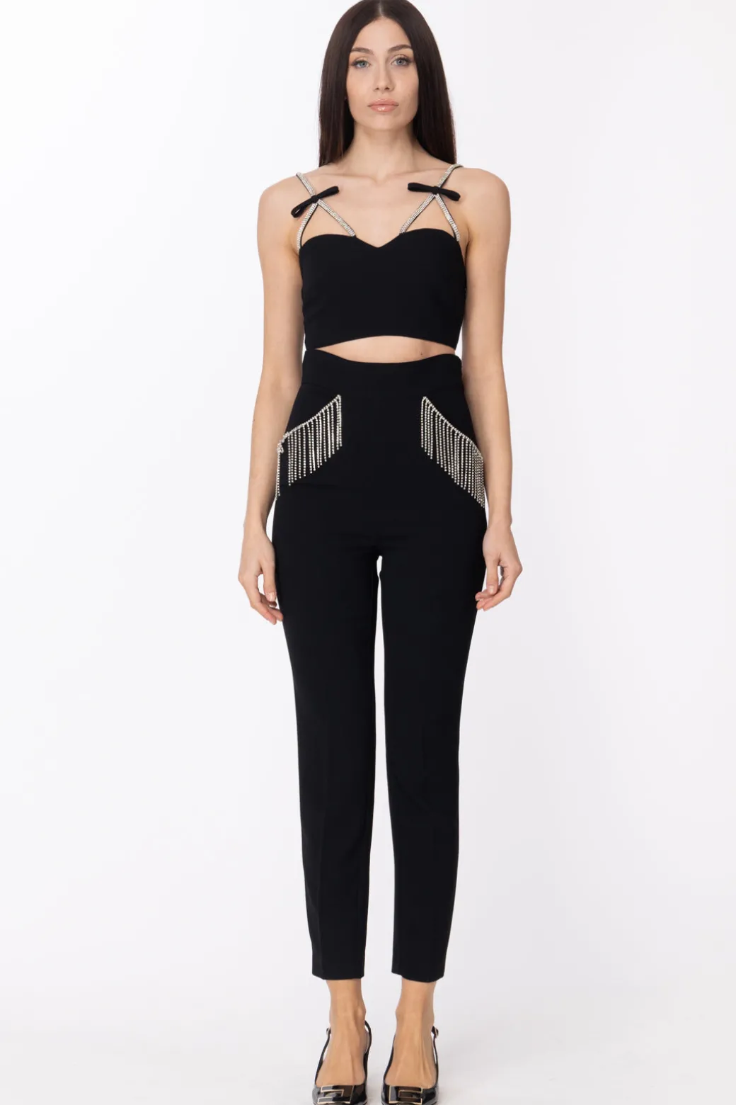 Simona Corsellini Pantaloni con Frange Di StrassNERO