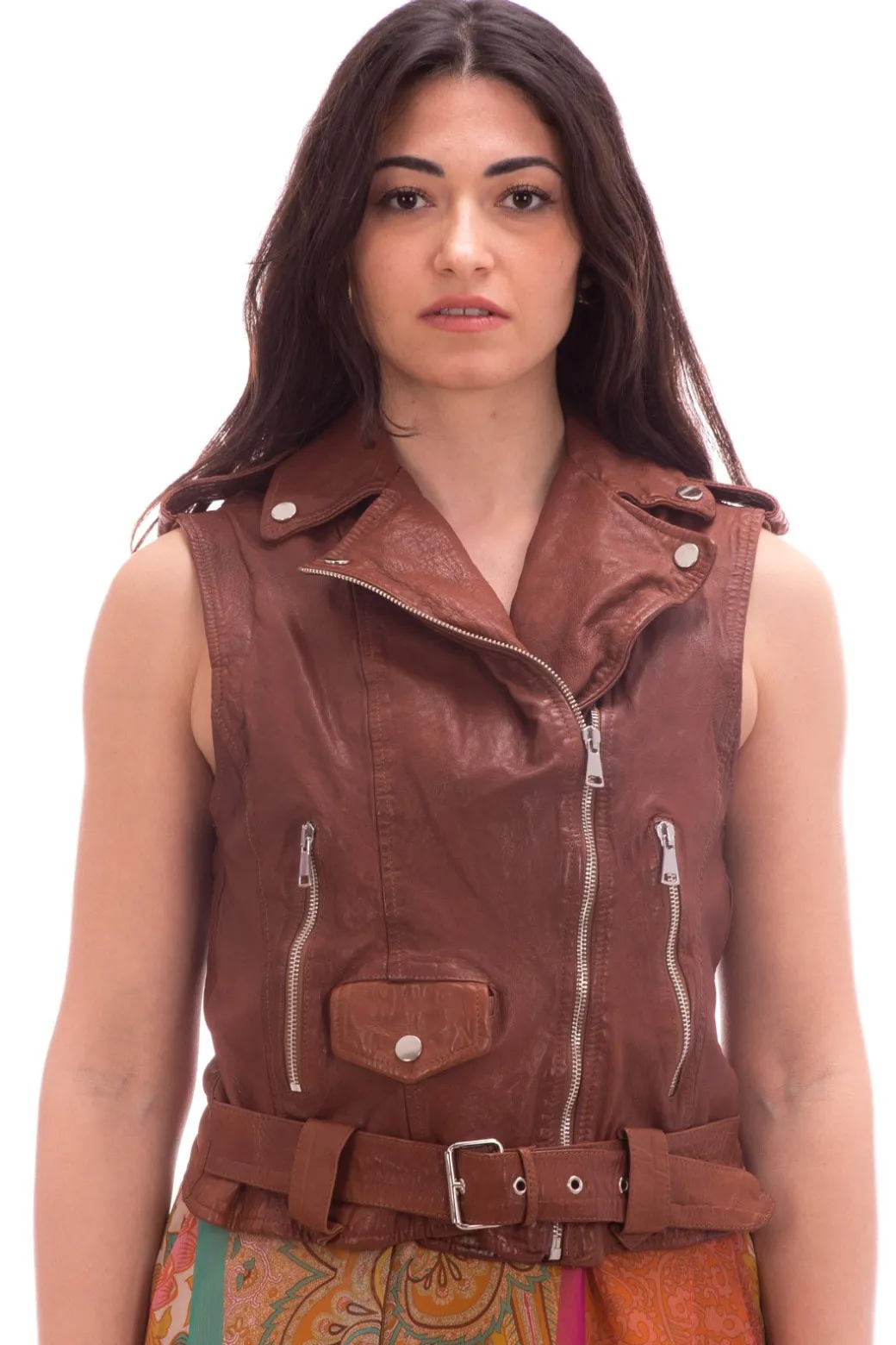 Souvenir Gilet Corto In Pelle con Zip e CinturaCUOIO