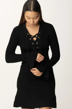 Twin-set Abito a Coste con LaccettiNERO