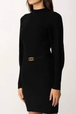 Twin-set Abito a Costine con CinturaNERO