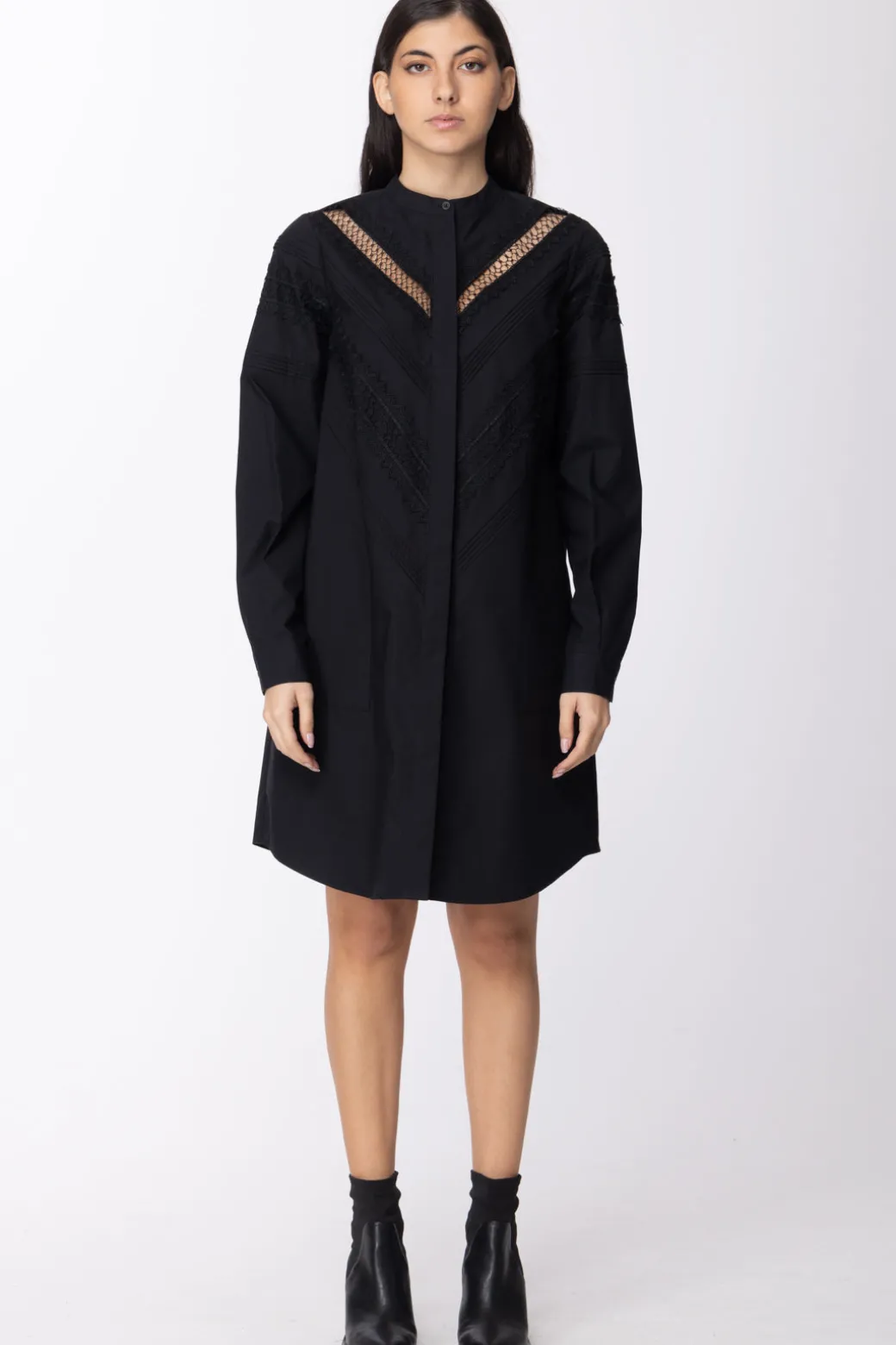 Twin-set Abito Chemisier con Pizzo e FusciaccaNERO