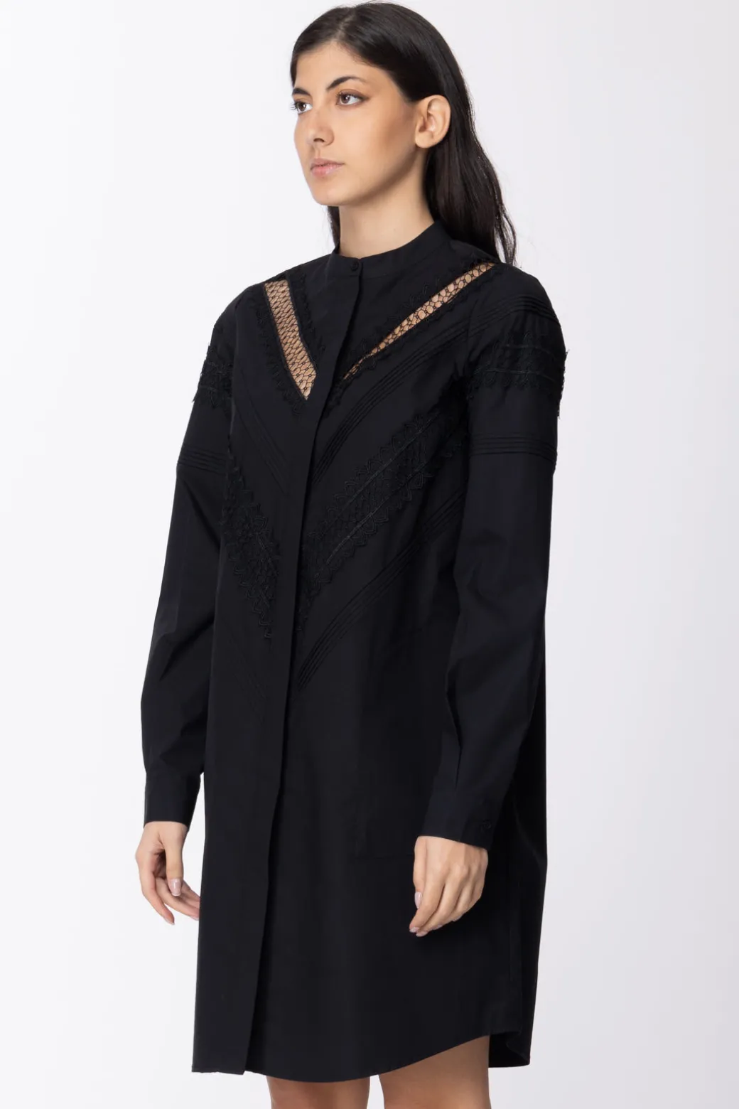 Twin-set Abito Chemisier con Pizzo e FusciaccaNERO