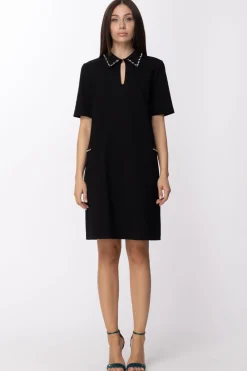 Twin-set Abito con Strass Sul CollettoNERO