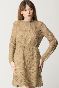 Twin-set Abito Corto In Maglia a Rete con LurexHAZELNUT CHIARO LUREX