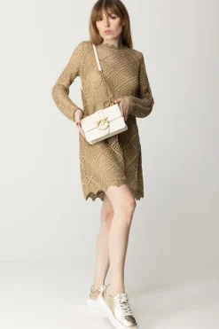 Twin-set Abito Corto In Maglia a Rete con LurexHAZELNUT CHIARO LUREX