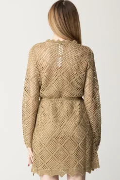 Twin-set Abito Corto In Maglia a Rete con LurexHAZELNUT CHIARO LUREX