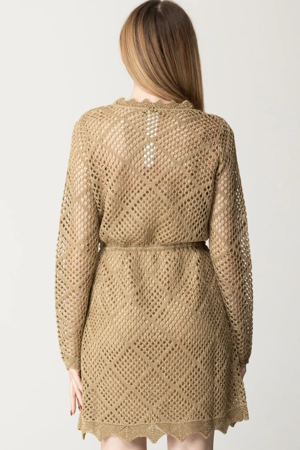 Twin-set Abito Corto In Maglia a Rete con LurexHAZELNUT CHIARO LUREX