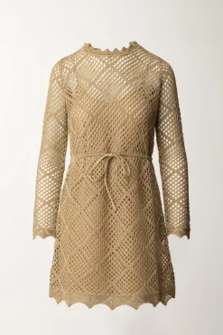 Twin-set Abito Corto In Maglia a Rete con LurexHAZELNUT CHIARO LUREX