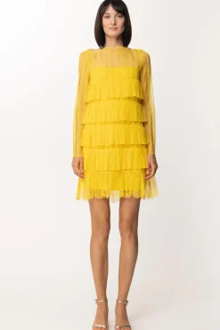 Twin-set Abito Elegante con Balze e Tulle Sulle Maniche LungheLEMON