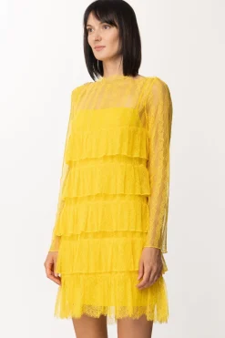 Twin-set Abito Elegante con Balze e Tulle Sulle Maniche LungheLEMON