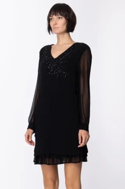 Twin-set Abito Elegante In Tulle con PaillettesNERO