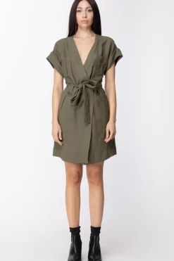 Twin-set Abito In Canvas con Maniche Kimono e FusciaccaVERDE ALPINO