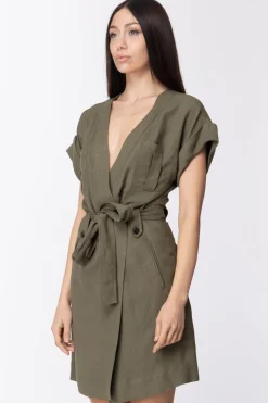 Twin-set Abito In Canvas con Maniche Kimono e FusciaccaVERDE ALPINO