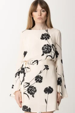 Twin-set Abito In Crepe con Stampa Fiori e FusciaccaST.GAROFANO NERO/NEVE