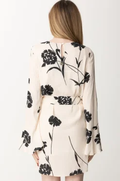 Twin-set Abito In Crepe con Stampa Fiori e FusciaccaST.GAROFANO NERO/NEVE