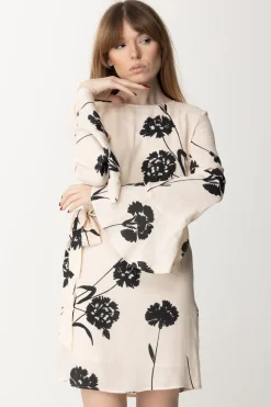 Twin-set Abito In Crepe con Stampa Fiori e FusciaccaST.GAROFANO NERO/NEVE