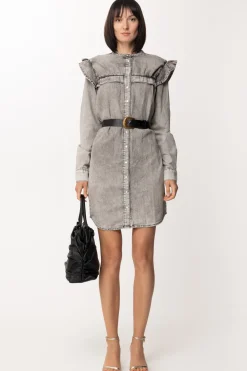 Twin-set Abito In Jeans con Ruches e CinturaDENIM MARMORIZZATO GRIGIO