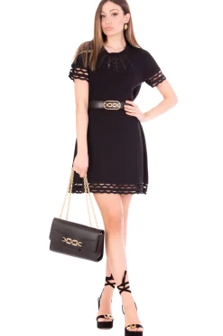 Twin-set Abito In Maglia a Sacchetto Orli TraforatiNERO