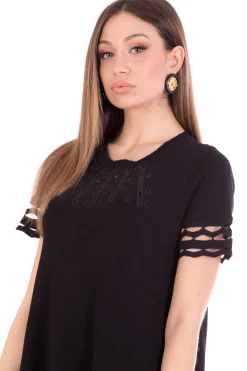 Twin-set Abito In Maglia a Sacchetto Orli TraforatiNERO