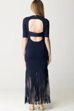 Twin-set Abito In Maglia con Frange e Scollo Sul RetroMID BLU