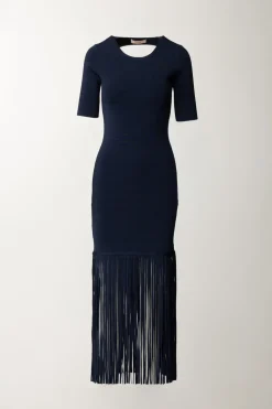Twin-set Abito In Maglia con Frange e Scollo Sul RetroMID BLU
