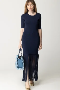 Twin-set Abito In Maglia con Frange e Scollo Sul RetroMID BLU