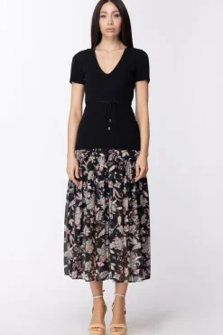 Twin-set Abito Longuette con Gonna a FantasiaBIC.NERO/ST.FIORE INDIANO NERO