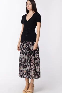 Twin-set Abito Longuette con Gonna a FantasiaBIC.NERO/ST.FIORE INDIANO NERO