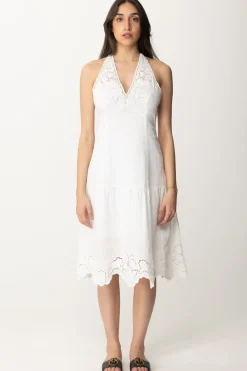 Twin-set Abito Longuette In Lino Ricamo FioriBIANCO OTTICO