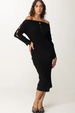 Twin-set Abito Longuette In Maglia con Cut-out e BorchieNERO