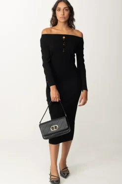 Twin-set Abito Longuette In Maglia con Cut-out e BorchieNERO