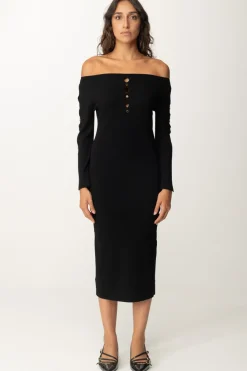 Twin-set Abito Longuette In Maglia con Cut-out e BorchieNERO