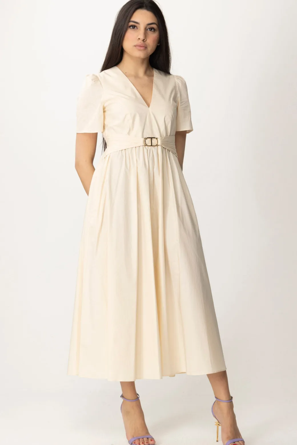 Twin-set Abito Longuette Maniche Corte In CotonePARCHMENT