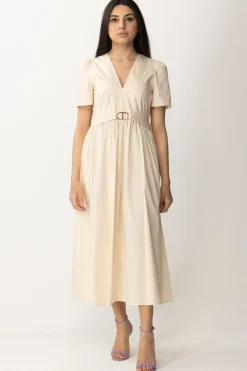 Twin-set Abito Longuette Maniche Corte In CotonePARCHMENT