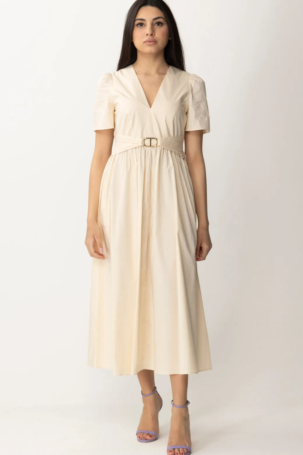 Twin-set Abito Longuette Maniche Corte In CotonePARCHMENT