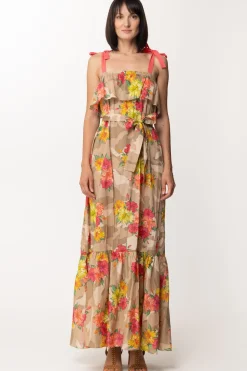 Twin-set Abito Lungo a Fiori con Volant e FiocchettiST.HIBISCUS MULTICOLOR