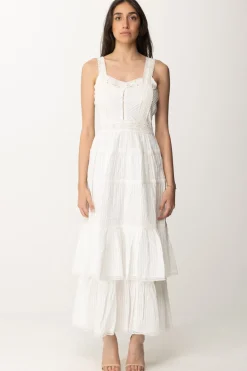 Twin-set Abito Lungo con Balze e PizzoBIANCO OTTICO