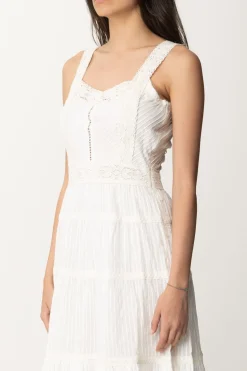 Twin-set Abito Lungo con Balze e PizzoBIANCO OTTICO