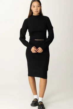 Twin-set Abito Lungo con Cintura LogataNERO