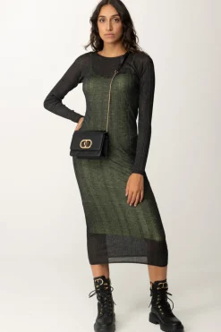 Twin-set Abito Lungo Fitted In Maglia a CostineBLACKENED PEARL