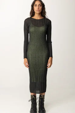 Twin-set Abito Lungo Fitted In Maglia a CostineBLACKENED PEARL