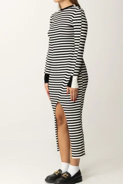 Twin-set Abito Lungo In Maglia a RigheBIC.NERO/NEVE