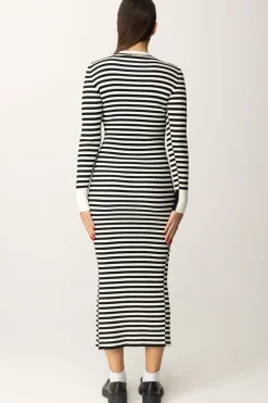 Twin-set Abito Lungo In Maglia a RigheBIC.NERO/NEVE