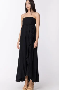 Twin-set Abito Lungo Scollo Retto e VolantNERO