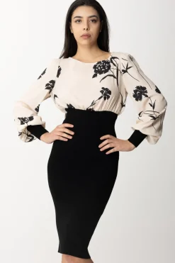 Twin-set Abito Midi con Stampa GarofanoBIC.NERO/ST.GAROFANO NERO/NEVE