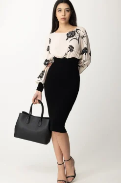 Twin-set Abito Midi con Stampa GarofanoBIC.NERO/ST.GAROFANO NERO/NEVE