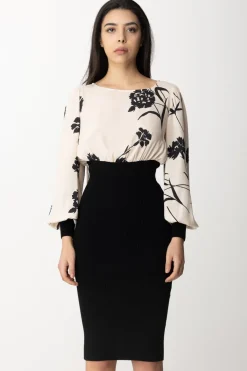 Twin-set Abito Midi con Stampa GarofanoBIC.NERO/ST.GAROFANO NERO/NEVE