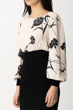 Twin-set Abito Midi con Stampa GarofanoBIC.NERO/ST.GAROFANO NERO/NEVE